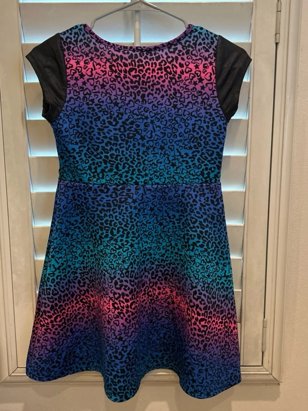 Girls' Gradient Leopard Print Fit-and-Flare Dress - Black Sleeves